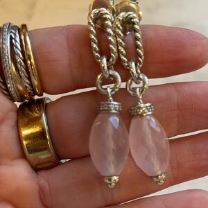 David Yurman Silver and Pink Quartz Dangle Earrings